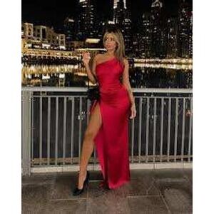 Babyboo Ariel maxi dress red size S NWT one shoulder thigh‎ slit